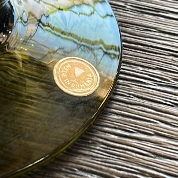 Made in Romania Green and Gold Vintage Mid Century Glass Crystal Pitcher - Picture 7 of 7